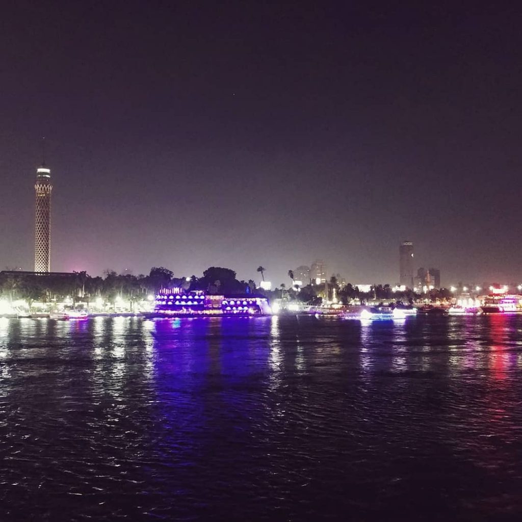 nile view by night with cairo tower