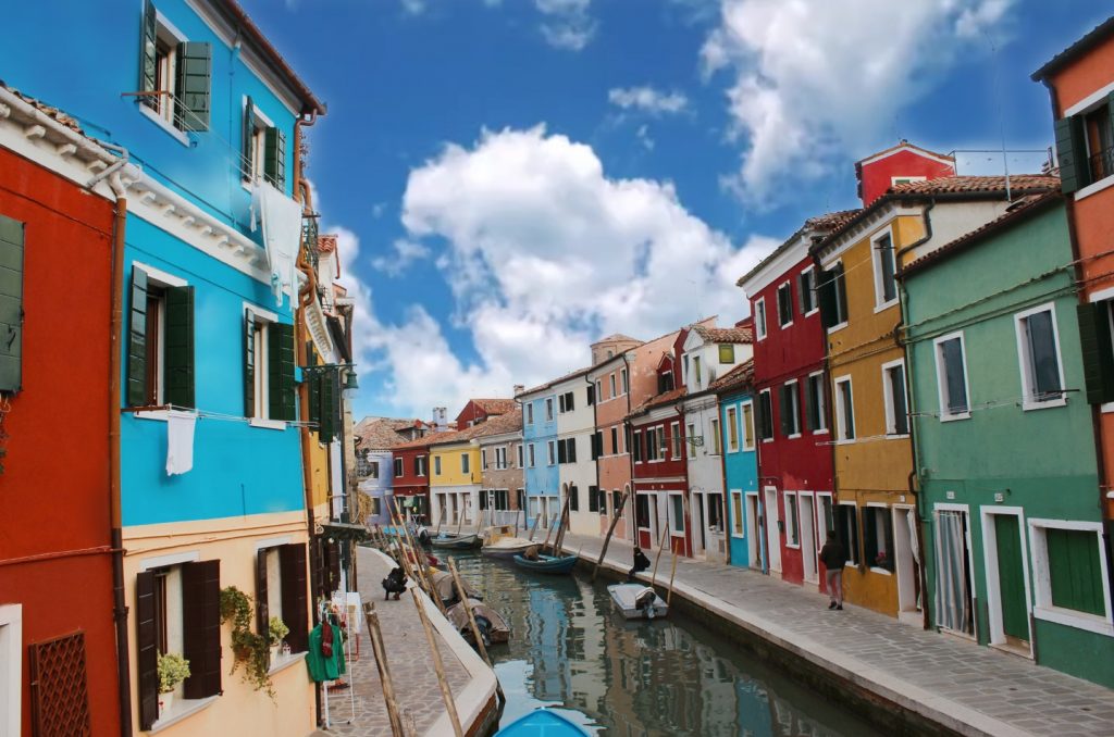 small canal surrounded by colorful houses in Burano island