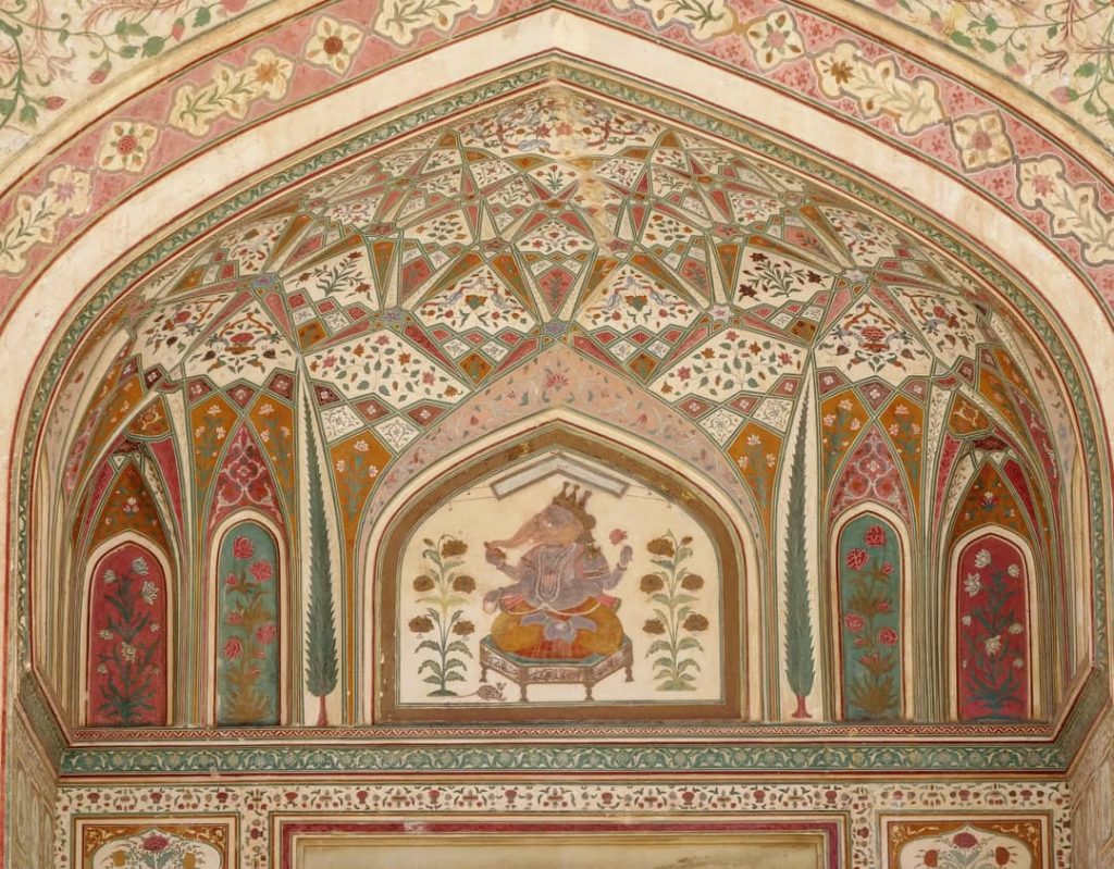sumptuous painting details with Ganeesh in the center